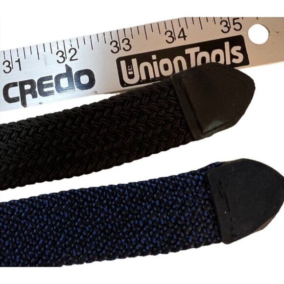 Set Of 2 Stylish Woven 32"  Belts - Black & Blue - Adjustable Fit  Stretchy - Picture 2 of 3